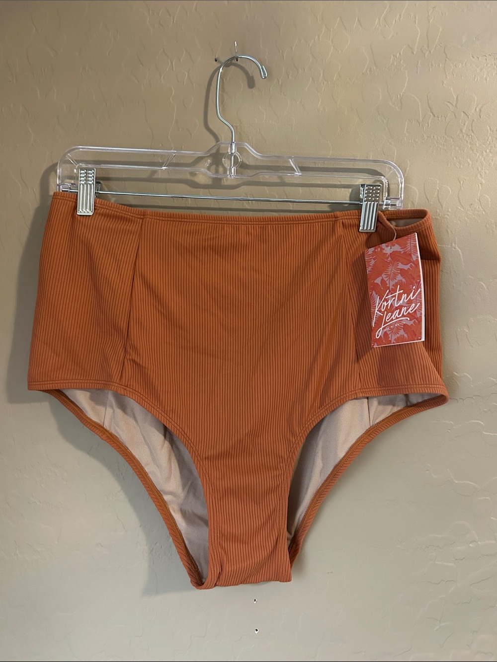 Kortni Jeane Ribbed High-Waist Midi Bottoms in Rust
